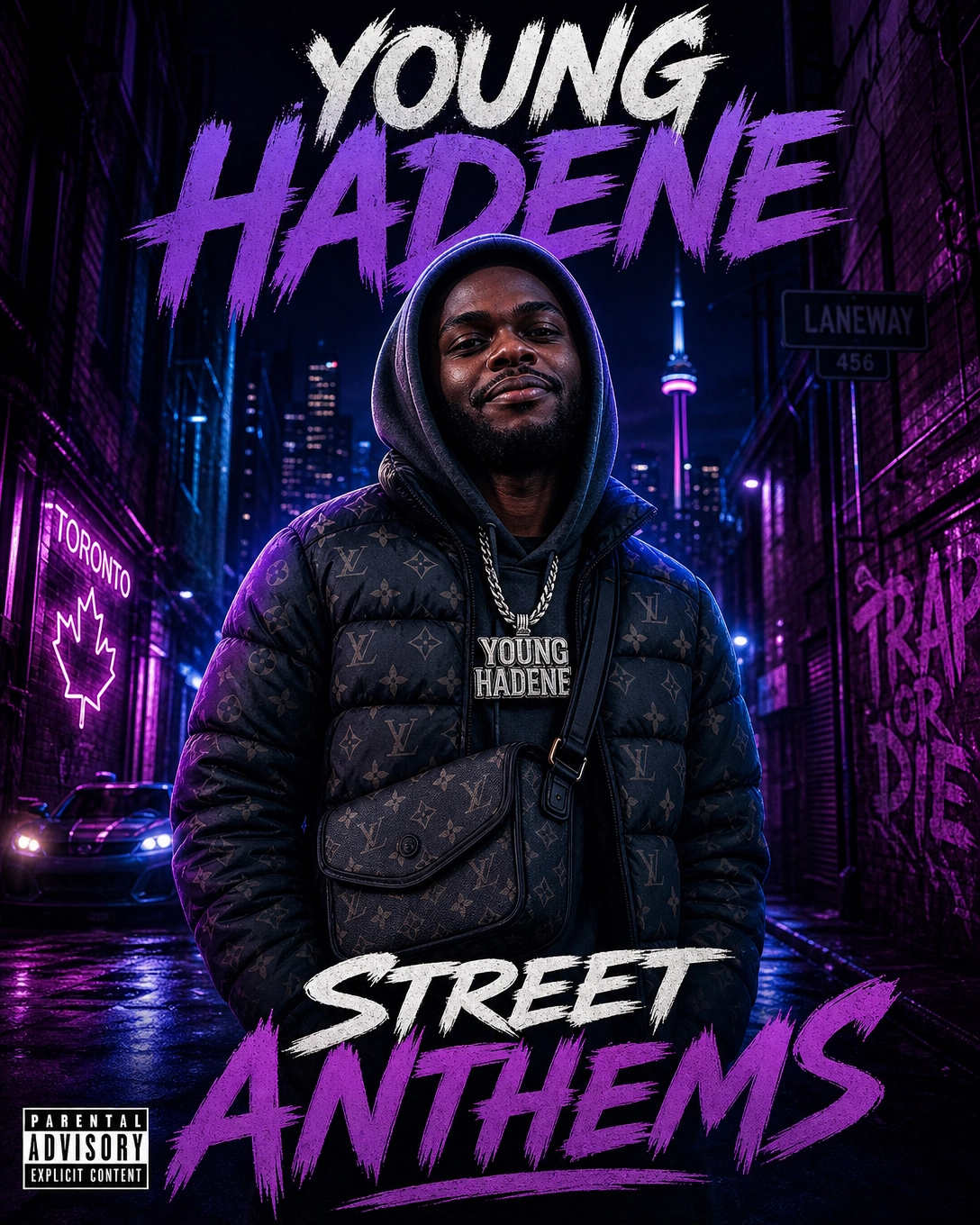Young Hadene poster — Toronto dark trap artist visual with atmospheric night city vibe