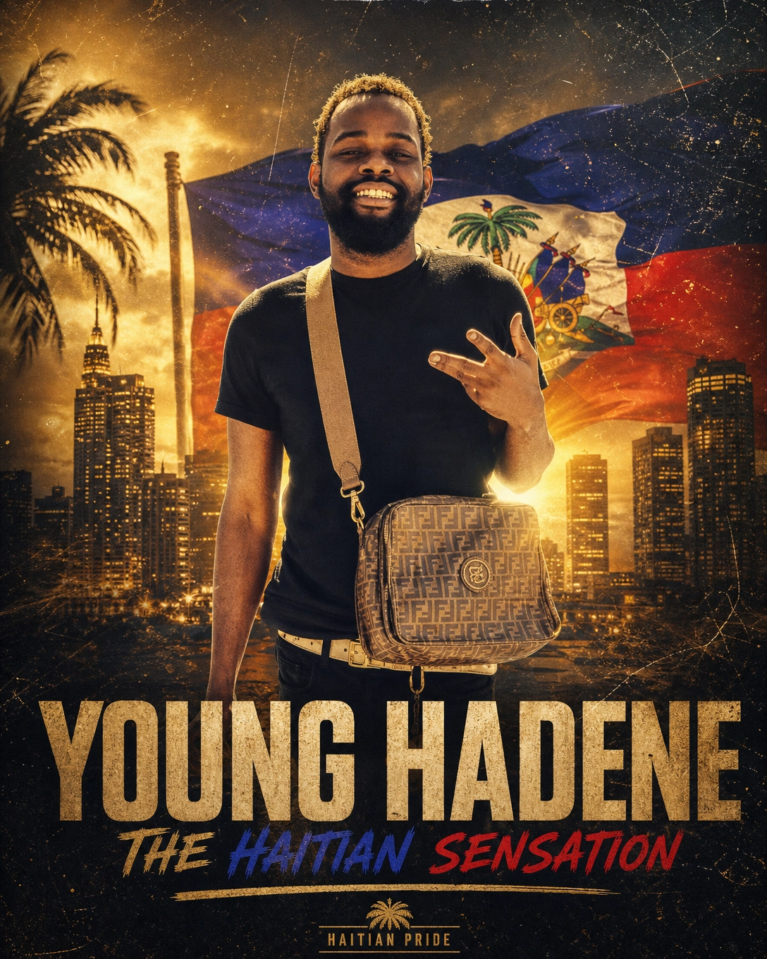 Young Hadene dark trap Toronto promotional poster — cinematic city aesthetic with red neon lighting